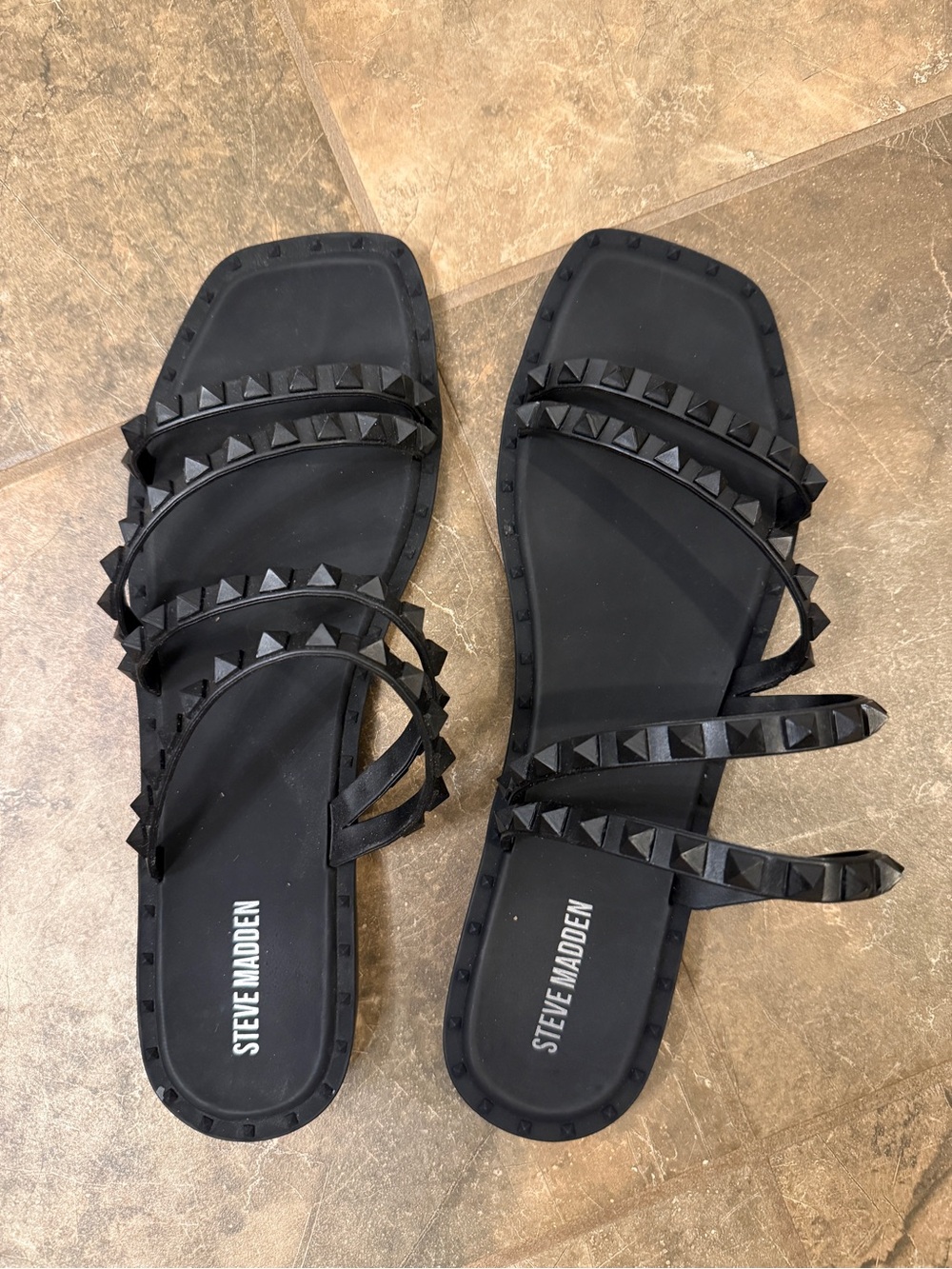 Steve Madden Black Pyramid Stud Slide Sandals